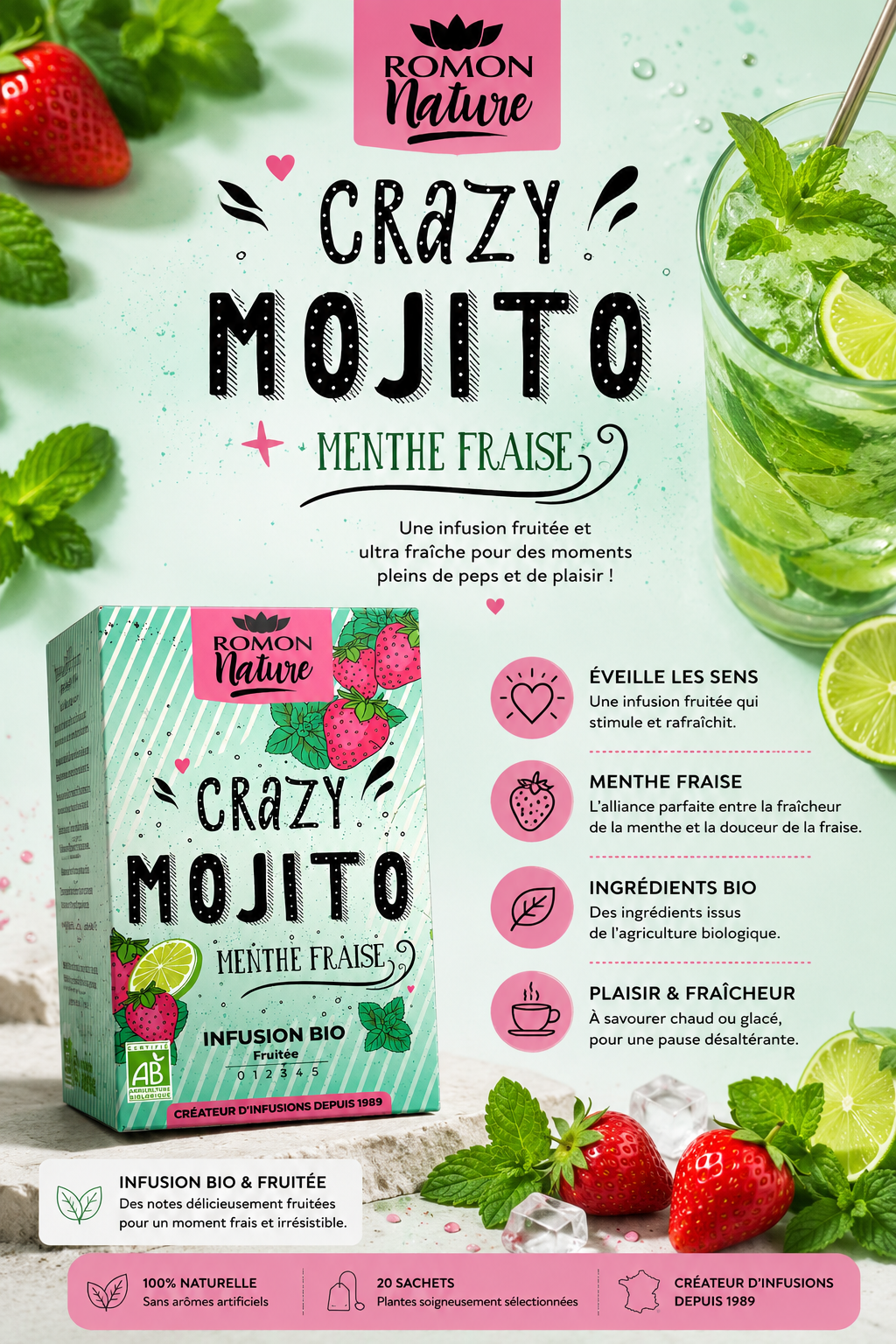 Infusion Bio Crazy Mojito – Menthe & Fraise
